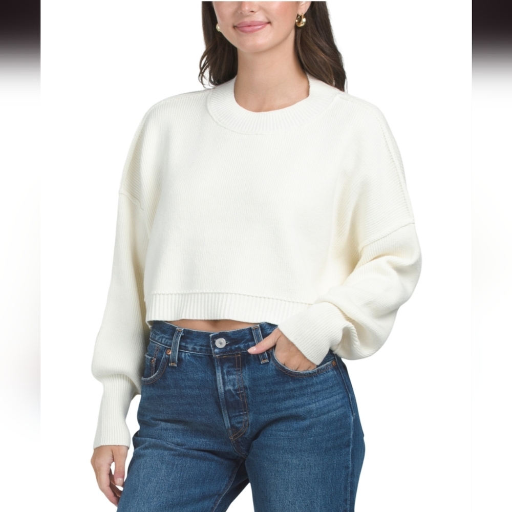 Free People Cream Crew Neck Sweater
